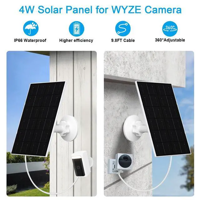 Alt view image 4 of 7 - 4W Solar Panel for WYZE Cameras, USB-C & Micro USB Solar Charger, Compatible with WYZE Cam Pro, Outdoor Cam V1/V2, 9.8ft Cable, IP66 Waterproof, 360° Adjustable Mount (1 Pack)