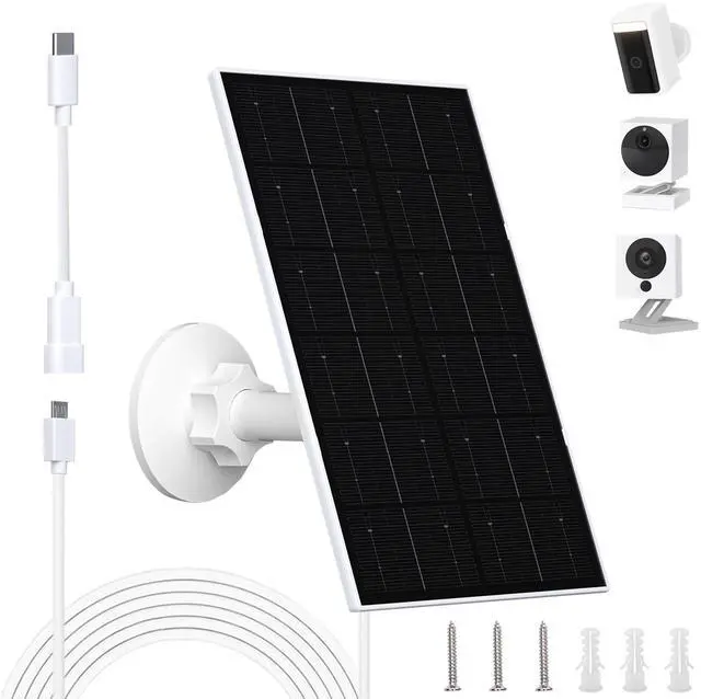Main image of 4W Solar Panel for WYZE Cameras, USB-C & Micro USB Solar Charger, Compatible with WYZE Cam Pro, Outdoor Cam V1/V2, 9.8ft Cable, IP66 Waterproof, 360° Adjustable Mount (1 Pack)