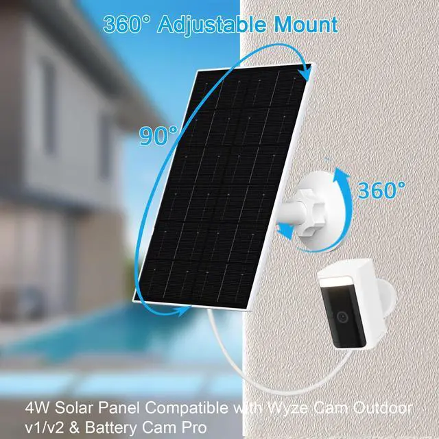 Alt view image 7 of 7 - 4W Solar Panel for WYZE Cameras, USB-C & Micro USB Solar Charger, Compatible with WYZE Cam Pro, Outdoor Cam V1/V2, 9.8ft Cable, IP66 Waterproof, 360° Adjustable Mount (1 Pack)