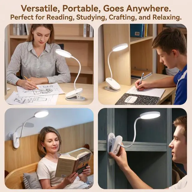 Alt view image 7 of 7 - Clip On LED Reading Light, Book Light for Bedroom - 5W Dimmable Touch Control Desk Lamp with Flexible Gooseneck, 19 LED Eye-Caring Night Light, USB Rechargeable, Perfect for Headboard, Study, Office