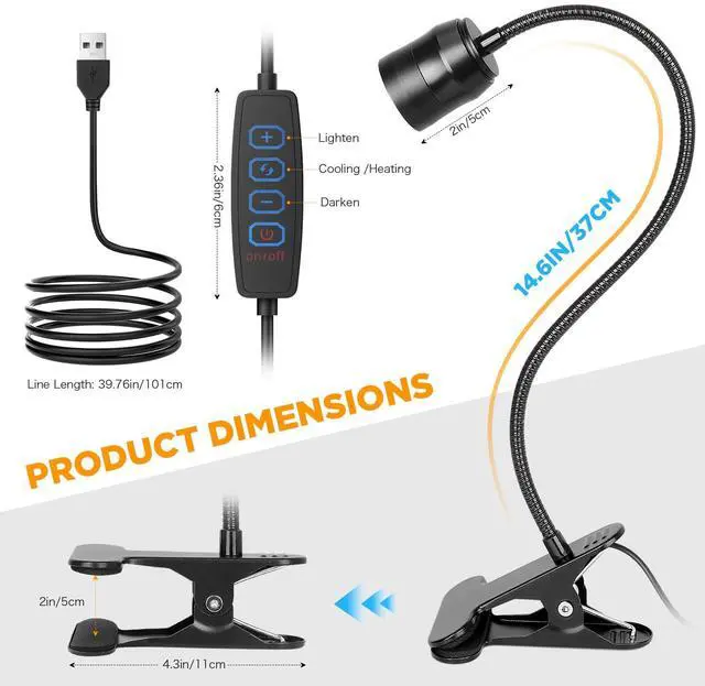 Alt view image 7 of 7 - Clip on Light - Dimmable Reading Light for Bed with 3 Color Modes & 10 Brightness & 15°- 80° Adjustable Angle, 360° Gooseneck USB LED Book Lamp with Clamp for Study Headboard Dorm - 1 Pack