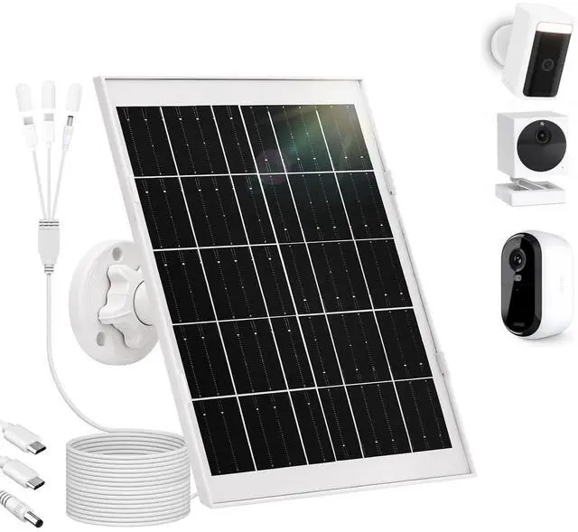 Main image of 1 Pack 8w Solar Panel for Wyze & Arlo Essential Camera, Compatible with Most Low-Power Wireless Cameras, Solar Charger with 10ft Cable + Adjustable Mount, IP65 Waterproof
