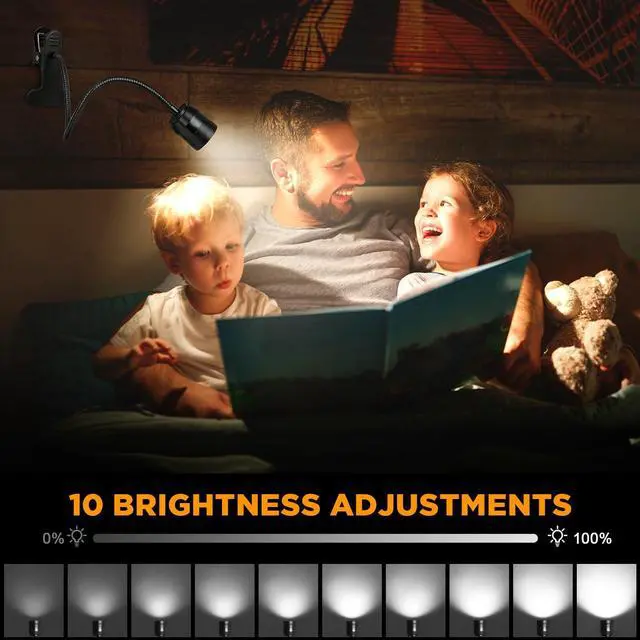 Alt view image 3 of 7 - Clip on Light - Dimmable Reading Light for Bed with 3 Color Modes & 10 Brightness & 15°- 80° Adjustable Angle, 360° Gooseneck USB LED Book Lamp with Clamp for Study Headboard Dorm - 1 Pack