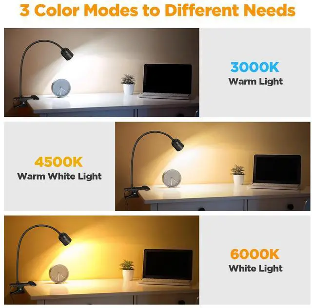 Alt view image 2 of 7 - Clip on Light - Dimmable Reading Light for Bed with 3 Color Modes & 10 Brightness & 15°- 80° Adjustable Angle, 360° Gooseneck USB LED Book Lamp with Clamp for Study Headboard Dorm - 1 Pack