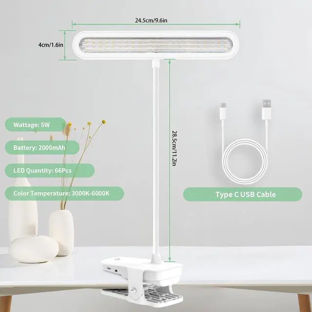 Alt view image 2 of 7 - Clip on Light, Reading Lights for Books in Bed, Eye Caring 66 LEDs Book Lights, 4 Brightness & Multiple Color Temperatures LED Desk Lamp Rechargeable Night Lamps for Home, Office and Dorm