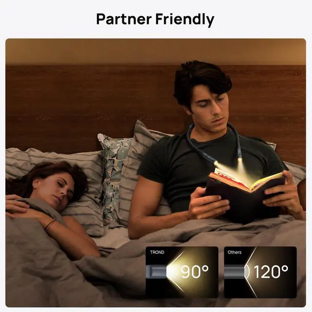 Alt view image 4 of 7 - LED Neck Reading Light, 3 Color 3 Brightness Book Light for Reading in Bed, 1000mAh Rechargeable Lamp, Flexible Arm with Outdoor Warning Lamp, Eye-Caring for Crochet, Travel, Book Lovers Gifts