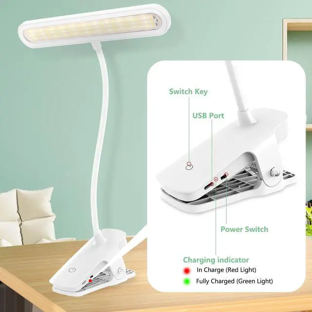 Alt view image 5 of 7 - Clip on Light, Reading Lights for Books in Bed, Eye Caring 66 LEDs Book Lights, 4 Brightness & Multiple Color Temperatures LED Desk Lamp Rechargeable Night Lamps for Home, Office and Dorm