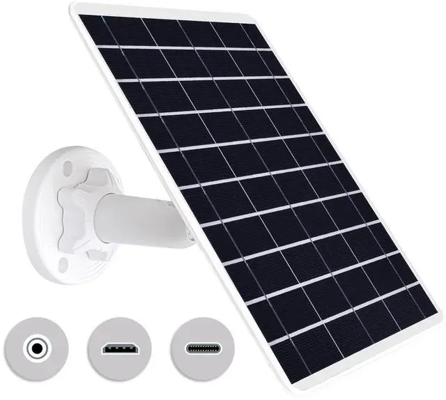 Main image of 8W Solar Panel Compatible with Rechargeable Battery Powered Cam, for Security Camera Outdoor, 5V Camera Solar Charger Waterproof with Micro USB/USB-C Port/DC 3.5mm 3in1 Cable, 360° Adjustable Bracket