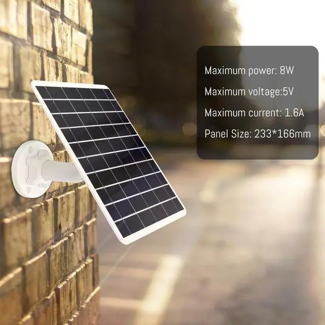 Alt view image 2 of 7 - 8W Solar Panel Compatible with Rechargeable Battery Powered Cam, for Security Camera Outdoor, 5V Camera Solar Charger Waterproof with Micro USB/USB-C Port/DC 3.5mm 3in1 Cable, 360° Adjustable Bracket