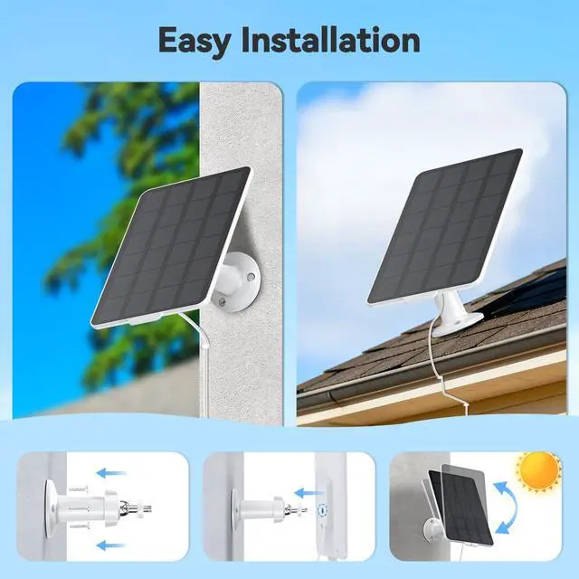 Alt view image 6 of 7 - 3W Solar Panel for Battery-Powered Security Cameras,USB-C & Micro USB Solar Charger for Wireless Outdoor Cameras,IP65 Waterproof, 9.8ft Cable, 360° Adjustable Mount (White, 1 Pack)