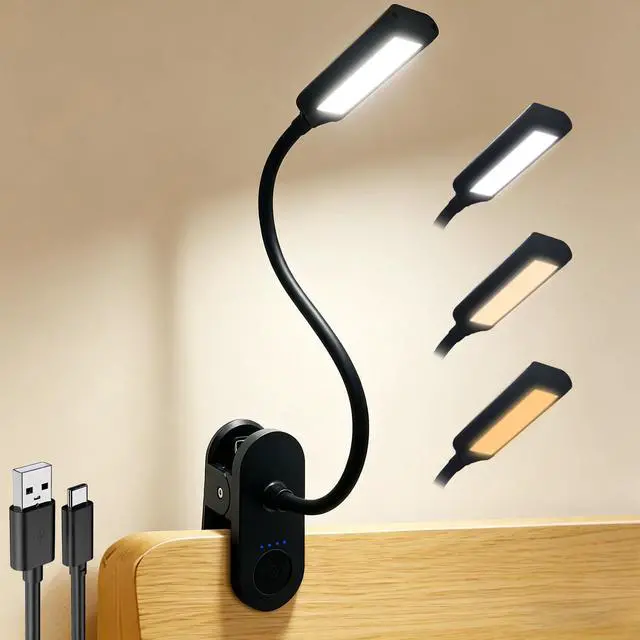 Main image of Clip on Light, Desk Lamp with Clamp, LED Reading Light with 3500mAh Rechargeable Battery, 3 Color Modes, 10 Brightness Levels, Adjustable Neck, Cordless Clip on Lamp for Bed, Home Office, Craft(Black)
