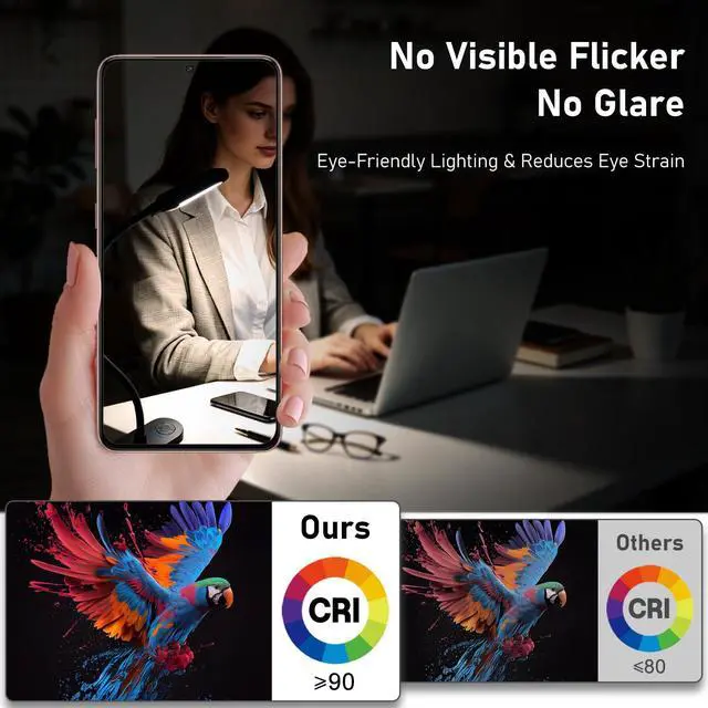 Alt view image 4 of 7 - Clip on Light, Desk Lamp with Clamp, LED Reading Light with 3500mAh Rechargeable Battery, 3 Color Modes, 10 Brightness Levels, Adjustable Neck, Cordless Clip on Lamp for Bed, Home Office, Craft(Black)