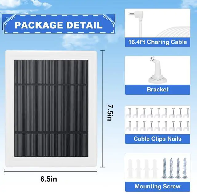 Alt view image 7 of 7 - Solar Panel for Security Camera 3 IN 1 Port 5W Ring Camera Solar Charger Compatible with Ring Spotlight & Stick Up Outdoor Cam Battery, IP65 Waterproof &16.4ft Long Cable with USB-C/Micro USB/DC Ports