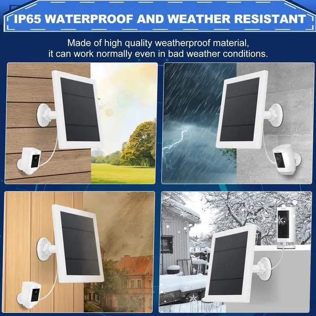 Alt view image 6 of 7 - Solar Panel for Security Camera 3 IN 1 Port 5W Ring Camera Solar Charger Compatible with Ring Spotlight & Stick Up Outdoor Cam Battery, IP65 Waterproof &16.4ft Long Cable with USB-C/Micro USB/DC Ports