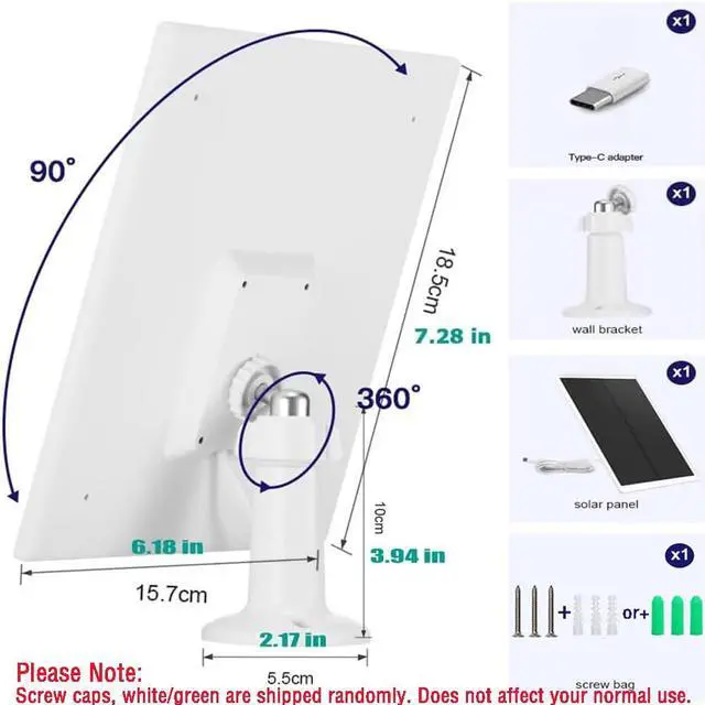 Alt view image 4 of 7 - Solar Panel Charger, 6W Solar Panel with Micro USB & USB-C Port,IP66 Waterproof, for Bird Feeder Camera, Doorbell,Security Camera etc with 360°Adjustable Mounting,9.8Ft Cable