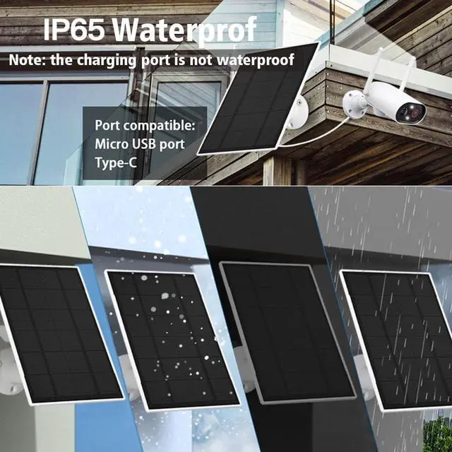Alt view image 7 of 7 - Solar Panel Charger, 6W Solar Panel with Micro USB & USB-C Port,IP66 Waterproof, for Bird Feeder Camera, Doorbell,Security Camera etc with 360°Adjustable Mounting,9.8Ft Cable