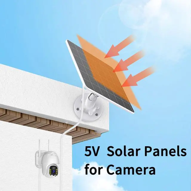 Alt view image 2 of 6 - 5V 5W USB Solar Panel for Outdoor Security Camera, USB C Solar Panel Charger with Micro-USB Adapter, IP65 Waterproof Solar Panel with 9.8FT Cable for DC 5V Rechargeable Battery Camera (1)