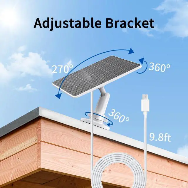 Alt view image 4 of 6 - 5V 5W USB Solar Panel for Outdoor Security Camera, USB C Solar Panel Charger with Micro-USB Adapter, IP65 Waterproof Solar Panel with 9.8FT Cable for DC 5V Rechargeable Battery Camera (1)