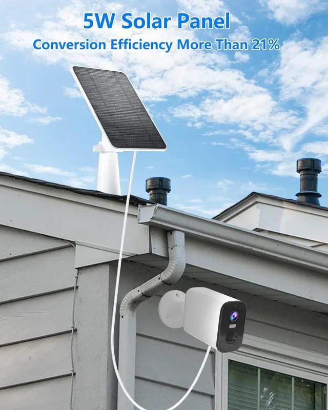 Alt view image 5 of 7 - Solar Panel for Security Camera, 5W USB Solar Panel for DC 5V Security Camera, Micro USB & USB-C Port Solar Panel, IP65 Waterproof Solar Charger for Camera,360° Adjustable Mounting 13ft Cable, 1 Pack