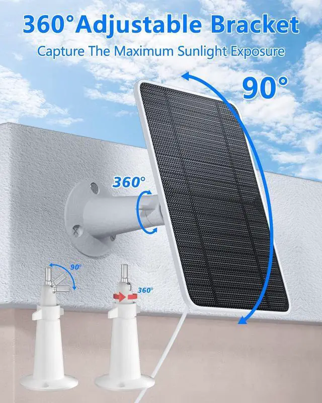 Alt view image 6 of 7 - Solar Panel for Security Camera, 5W USB Solar Panel for DC 5V Security Camera, Micro USB & USB-C Port Solar Panel, IP65 Waterproof Solar Charger for Camera,360° Adjustable Mounting 13ft Cable, 1 Pack