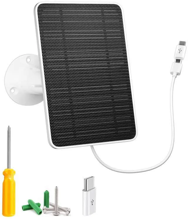 Main image of Solar Panel for Security Camera, 5W USB Solar Panel for DC 5V Security Camera, Micro USB & USB-C Port Solar Panel, IP65 Waterproof Solar Charger for Camera,360° Adjustable Mounting 13ft Cable, 1 Pack