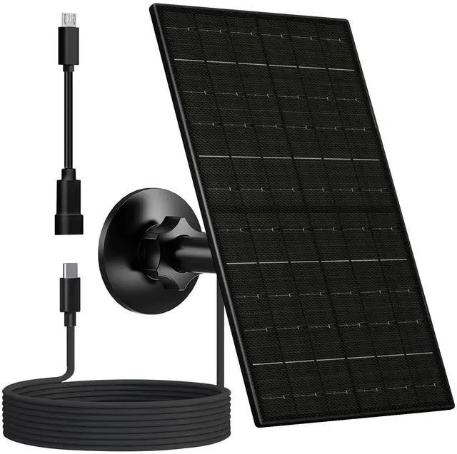 Main image of Solar Panel for Security Camera, 7W Solar Charger with Micro USB & USB-C Port, IP65 Waterproof USB C Solar Panel for 5V Rechargeable Battery Security Cameras, with 360° Adjustable Mount (Black)