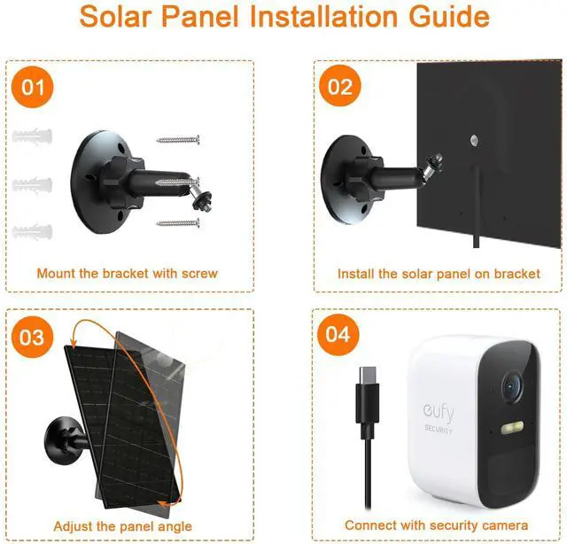Alt view image 6 of 7 - Solar Panel for Security Camera, 7W Solar Charger with Micro USB & USB-C Port, IP65 Waterproof USB C Solar Panel for 5V Rechargeable Battery Security Cameras, with 360° Adjustable Mount (Black)