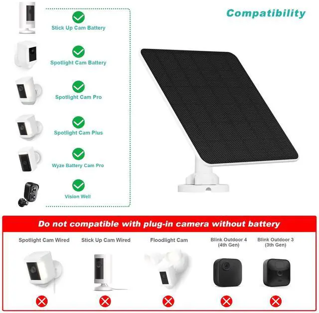 Alt view image 2 of 7 - Solar Panel for Ring Camera, 5W Solar Charger for Ring Stick Up Cam, Spotlight Cam Plus/Pro, Wyze Battery Cam Pro, Includes Barrel Plug and USB-C Adapter, IP65 Waterproof, 2 Pack