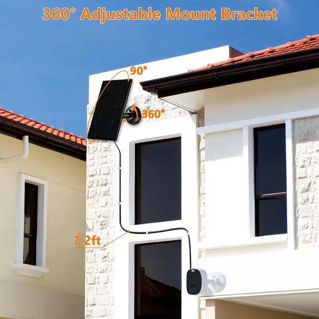 Alt view image 4 of 7 - Solar Panel for Security Camera, 7W Solar Charger with Micro USB & USB-C Port, IP65 Waterproof USB C Solar Panel for 5V Rechargeable Battery Security Cameras, with 360° Adjustable Mount (Black)