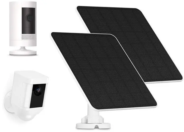 Main image of Solar Panel for Ring Camera, 5W Solar Charger for Ring Stick Up Cam, Spotlight Cam Plus/Pro, Wyze Battery Cam Pro, Includes Barrel Plug and USB-C Adapter, IP65 Waterproof, 2 Pack