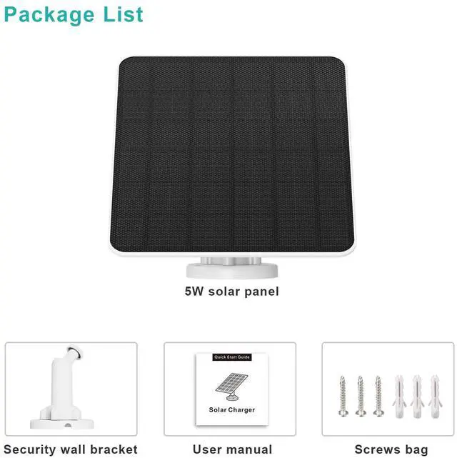 Alt view image 7 of 7 - Solar Panel for Ring Camera, 5W Solar Charger for Ring Stick Up Cam, Spotlight Cam Plus/Pro, Wyze Battery Cam Pro, Includes Barrel Plug and USB-C Adapter, IP65 Waterproof, 2 Pack