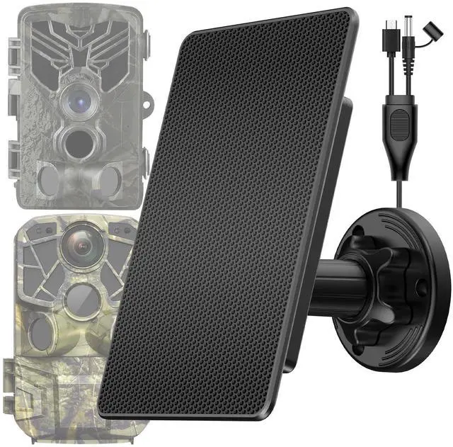 Main image of Trail Camera Solar Panel, Built-in 5000mAh Rechargeable Battery Solar Panel for Trail Camera- Type C/5V DC/6V for Continuous Charging of Hunting Cameras, IP66 Waterproof Solar Charger for Outdoor Use