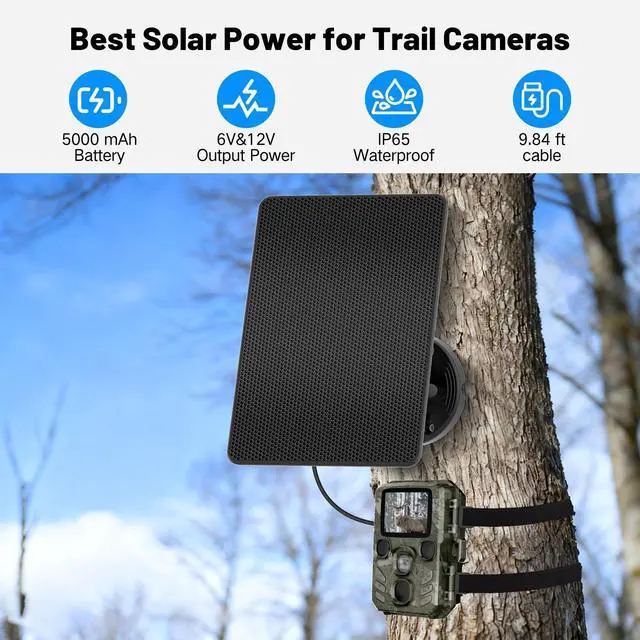 Alt view image 2 of 7 - Trail Camera Solar Panel, Built-in 5000mAh Rechargeable Battery Solar Panel for Trail Camera- Type C/5V DC/6V for Continuous Charging of Hunting Cameras, IP66 Waterproof Solar Charger for Outdoor Use