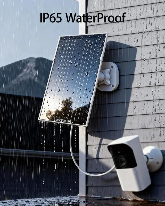 Alt view image 6 of 7 - Solar Panel for Security Camera Outdoor, 5W Solar Charger with Micro USB, DC & USB-C Port for Outdoor Rechargeable Battery Camera, IP65 Waterproof, 9.8ft Cable, 360°Adjustable Bracket