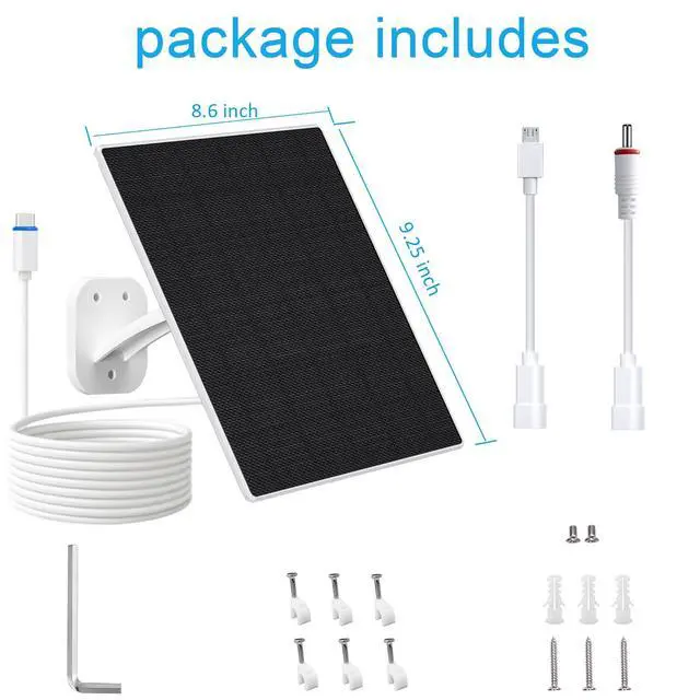 Alt view image 7 of 7 - Solar Panel for Security Camera, 10W Solar Charger with DC 5.5x2.1mm, USB-C & Micro USB Port, IP66 Waterproof, 360° Adjustable Mount, 7.2FT Cable