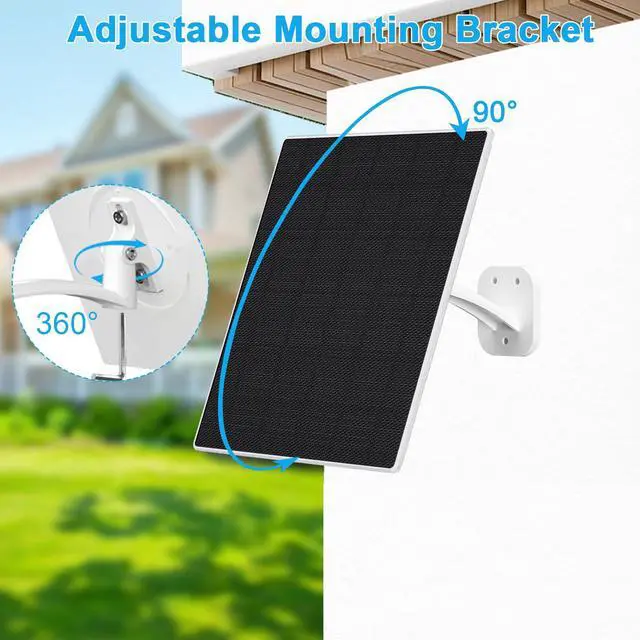 Alt view image 6 of 7 - Solar Panel for Security Camera, 10W Solar Charger with DC 5.5x2.1mm, USB-C & Micro USB Port, IP66 Waterproof, 360° Adjustable Mount, 7.2FT Cable