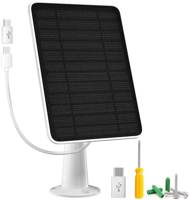 Main image of Solar Panel Charger Compatible with Arlo Essential 2K Outdoor(2nd Gen)/Essential XL Camera(2nd Gen)/Essential Spotlight, 5W Solar Panel with IP65 Waterproof 10ft Micro USB-C Cable & Wall Mount, 1 Pack