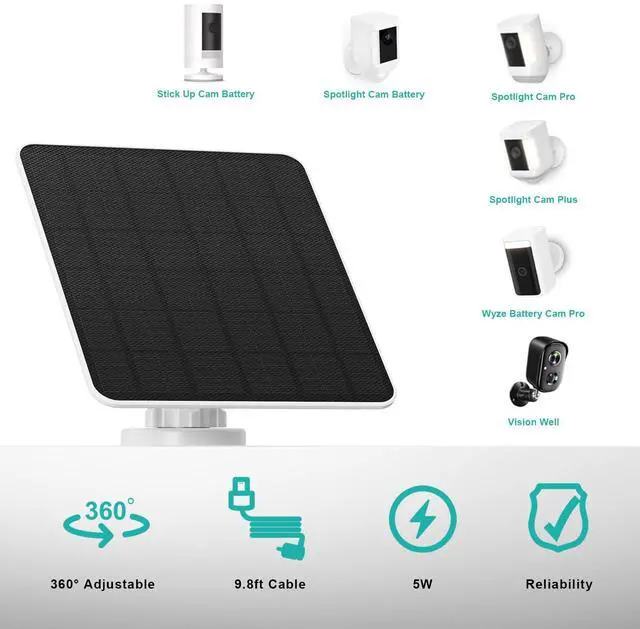 Alt view image 3 of 7 - Solar Panel for Ring Camera, 5W Solar Charger for Ring Stick Up Cam, Spotlight Cam Plus/Pro, Wyze Battery Cam Pro, Includes Barrel Plug and USB-C Adapter, IP65 Waterproof, 2 Pack
