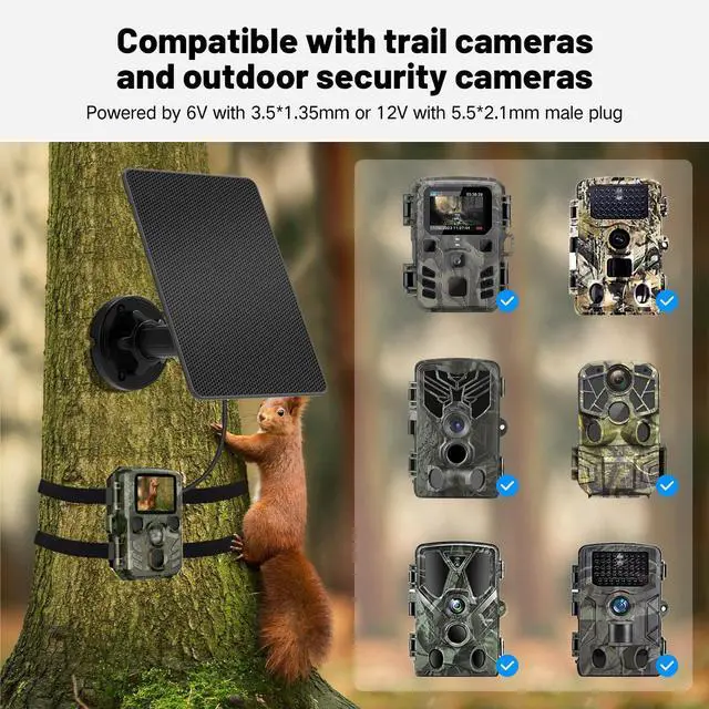 Alt view image 4 of 7 - Trail Camera Solar Panel, Built-in 5000mAh Rechargeable Battery Solar Panel for Trail Camera- Type C/5V DC/6V for Continuous Charging of Hunting Cameras, IP66 Waterproof Solar Charger for Outdoor Use