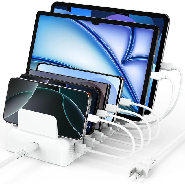 Main image of Honcila Charging Station for Multiple Devices, 6 Port Fast Charger Stations for Apple iPhone, iPad, Cell Phone, Tablet, 50w Multi Device Organizer Charging Dock with 6 Mixed Charging Cables