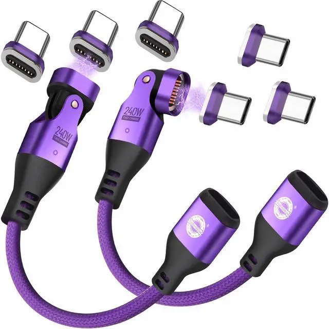 Main image of Magnetic USB Adapter Type C to C with 10cm Short Cable 16PIN Anti-Arc Stable PD 240W Fast Charging USB-C 180° Rotation Swivel Connector 480MBPS(2 Cable 6 Tips Set)