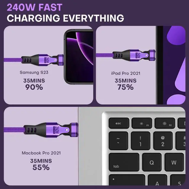 Alt view image 5 of 7 - Magnetic USB Adapter Type C to C with 10cm Short Cable 16PIN Anti-Arc Stable PD 240W Fast Charging USB-C 180° Rotation Swivel Connector 480MBPS(2 Cable 6 Tips Set)