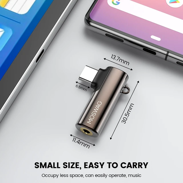 Alt view image 6 of 6 - USB C to 3.5mm Jack Type C Aux Headphone Adapter Right Angled Dongle | DAC Stereo Mic HiFi, Zinc Alloy, Compatible with iPhone 17 16 15 Pro Max/Plus, iPad Pro, Galaxy S26 Ultra Pixel 9