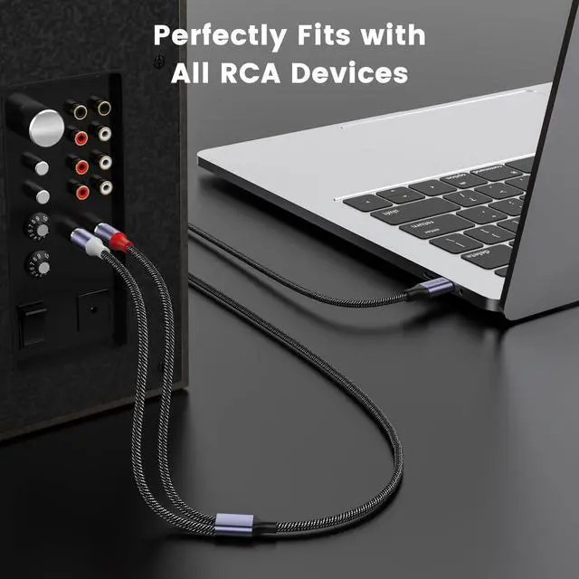 Alt view image 3 of 6 - USB C to 2 RCA Audio Cable 3.3FT, Type C to 2 Male Y RCA Splitter, ype C to 2RCA Jack Male Y Splitter Cord Adapter Compatible iPhone 1615, Home Theater Amplifier TV Speaker Hi-Fi Amplifer