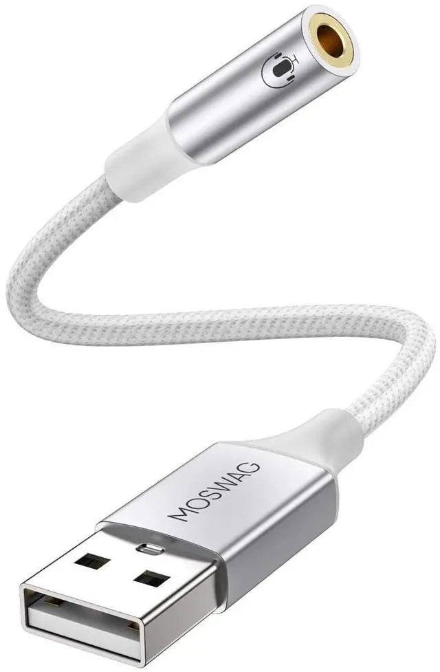 Main image of USB to 3.5mm Jack Audio Adapter,USB to Aux Cable with TRRS 4-Pole Mic-Supported Computer Headphone Microphone AUX Adapter External Sound Card for Laptop PC PS4 PS5 (0.65Feet/20cm, White)