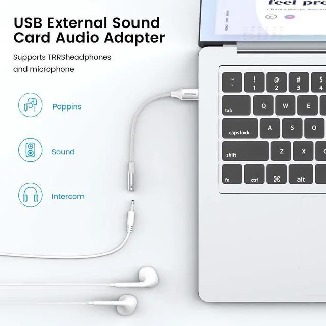Alt view image 5 of 6 - USB to 3.5mm Jack Audio Adapter,USB to Aux Cable with TRRS 4-Pole Mic-Supported Computer Headphone Microphone AUX Adapter External Sound Card for Laptop PC PS4 PS5 (0.65Feet/20cm, White)
