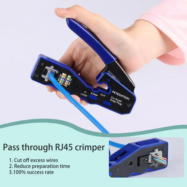 Alt view image 3 of 6 - RJ45 Crimp Tool Pass Through Ethernet Crimper for Cat6 Cat5e Cat6a Connectors Cat6 Crimping Tool Kit