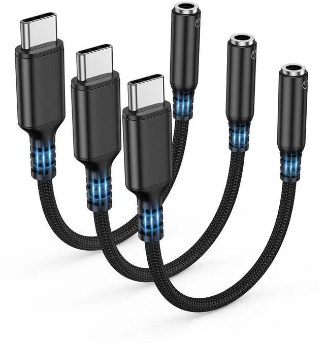 Main image of USB Type C to 3.5mm Female Headphone Jack Adapter, (3-Pack) USB C to Aux Audio Dongle Adapter Compatible with iPhone 17 Pro Max/16 Pro/16, Samsung Galaxy S25/S24/S23 Ultra, iPad Pro-Black