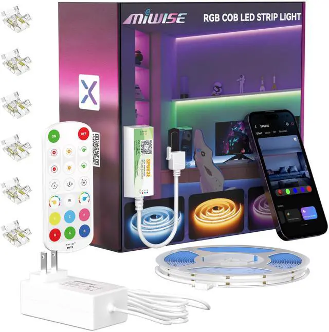 Main image of RGB COB LED Strip Light, UL-Listed Music Sync Color Changing Dimmable Super Bright LED Lights, Multicolor Flexible Tape Light with RF Remote/App Control, for Bedroom, Party DIY Decor, 32.8ft