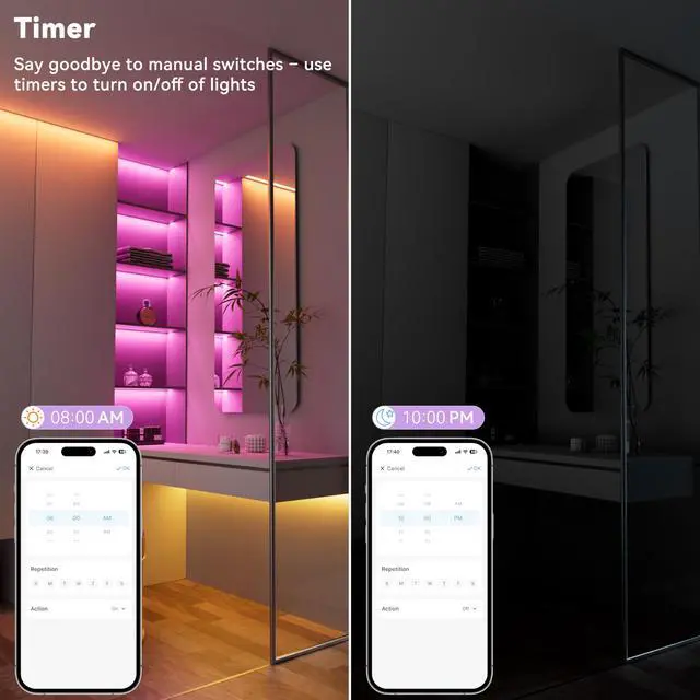 Alt view image 5 of 7 - RGB COB LED Strip Light, UL-Listed Music Sync Color Changing Dimmable Super Bright LED Lights, Multicolor Flexible Tape Light with RF Remote/App Control, for Bedroom, Party DIY Decor, 32.8ft